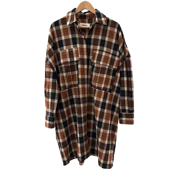 Circus Hotel Plaid Long Sleeve Button Down Shirt Dress Brown Size XL - Picture 2 of 10